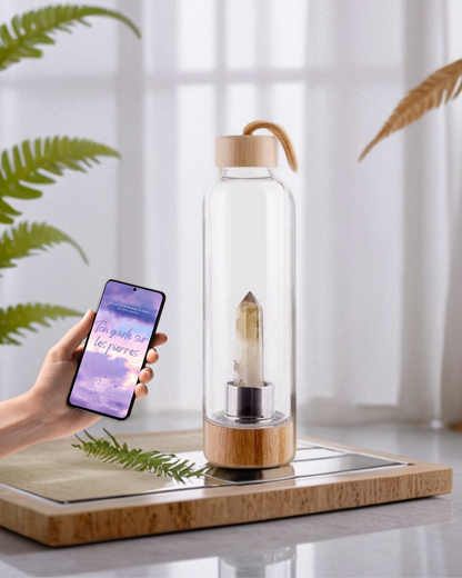 Gourde en verre pierre naturelle +E-book guide pierres OFFERT