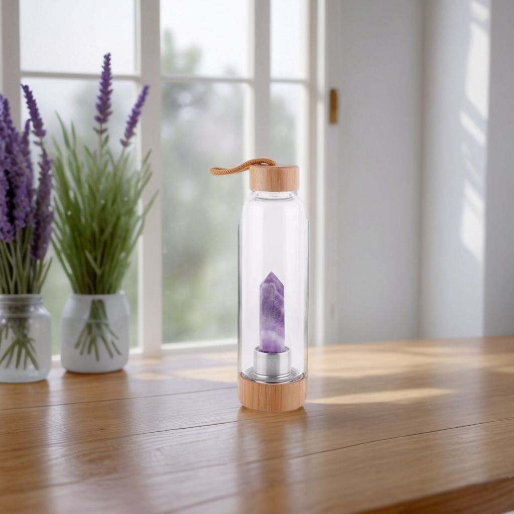 Coffret Bien-être : Gourde en verre pierre naturelle et Infuseur à thé minéral