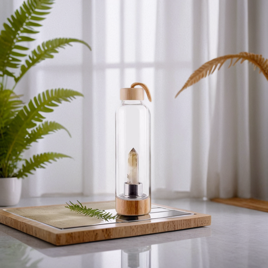 Gourde en verre pierre naturelle +E-book guide pierres OFFERT