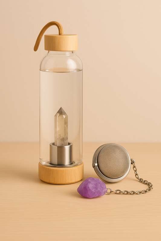 Coffret Bien-être : Gourde en verre pierre naturelle et Infuseur à thé minéral